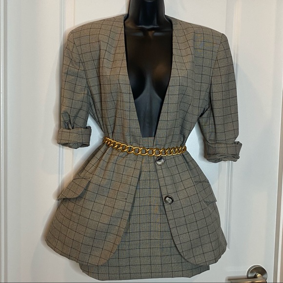 Vintage Gray Check Skirt Suit Size 10